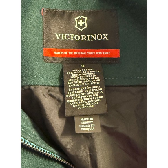 Victorinox Women's Small Forest Green Wool Leather Quilted Sleeve Belted Jacket - Picture 4 of 7